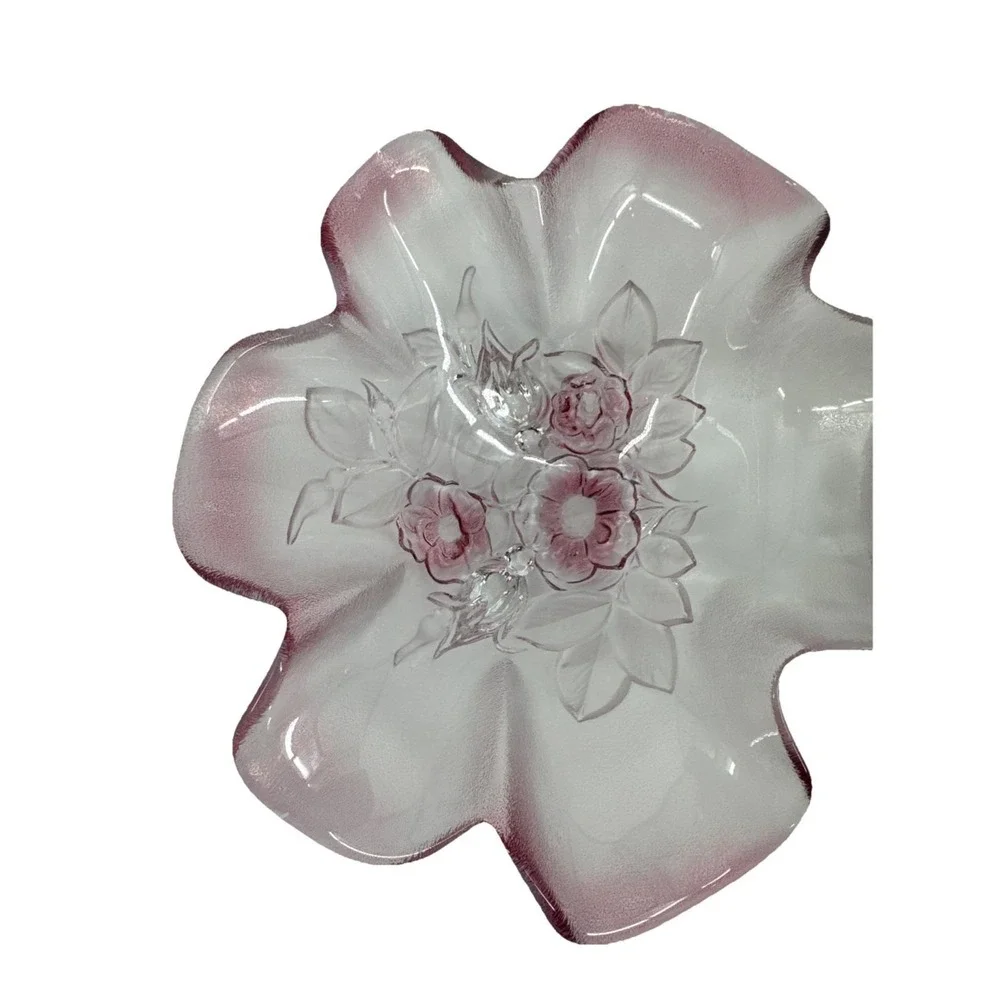 Vintage Mikasa Walther-Glass Rosella Rose‎ Pink Glass Relish Tray.